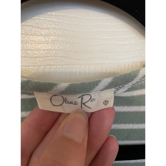 Olivia Rae Green & White Striped Dress Size Medium, Made in USA - Picture 3 of 7